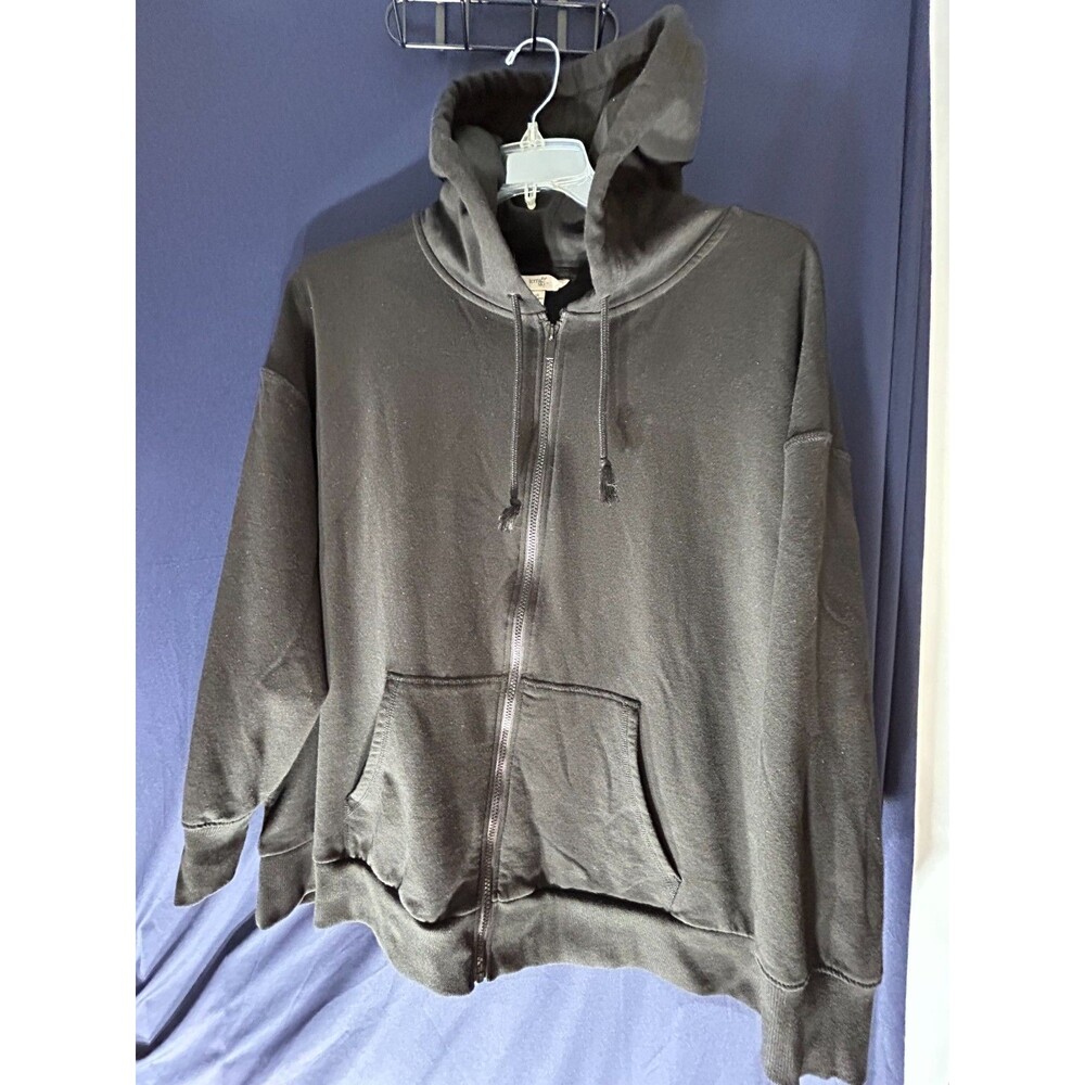 Terra & Sky Womens 3X Black Zip Up Hoodie Sweatshirt Plus Size Cotton Stretch